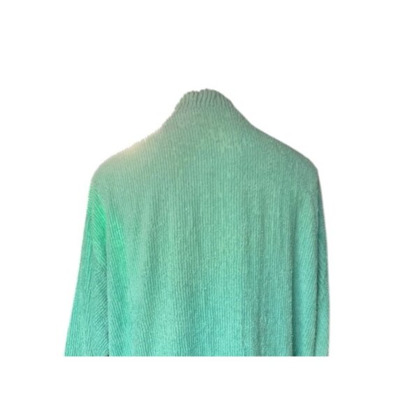 Chenille Button-Front Housecoat 1X Aqua Blue Long Sleeves Dual Pockets VTG READ - Picture 5 of 10